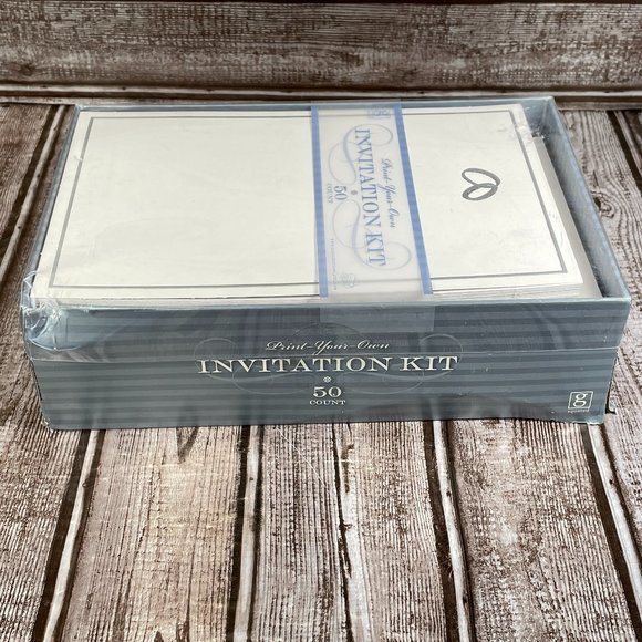 G SQUARED 50 Count Print Your Own Invitation Kit Silver Rings White NIB NEW - Picture 3 of 3